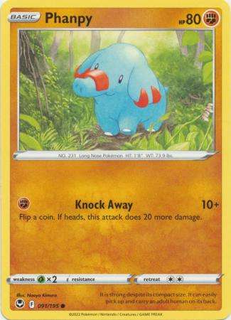 Pokemon Trading Card Game - Phanpy - 091/195 - Common Sword & Shield: Silver Tempest