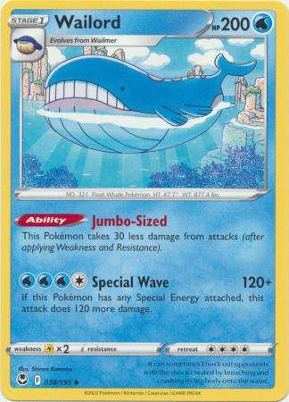 Pokemon Trading Card Game - Wailord - 038/195 - Uncommon Sword & Shield: Silver Tempest