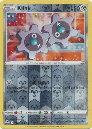 Pokemon Trading Card Game - Klink - 123/195 - Common Reverse Holo Sword & Shield: Silver Tempest