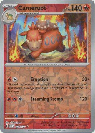 Pokemon Trading Card Game - Camerupt - 032/197 - Uncommon Reverse Holo Scarlet & Violet: Obsidian Fl