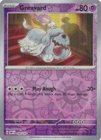 Pokemon Trading Card Game - Greavard - 100/197 - Common Reverse Holo Scarlet & Violet: Obsidian Flam