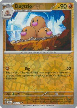 Pokemon Trading Card Game - Dugtrio - 104/197 - Uncommon Reverse Holo Scarlet & Violet: Obsidian Fla