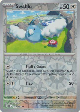 Pokemon Trading Card Game - Swablu - 169/197 - Common Reverse Holo Scarlet & Violet: Obsidian Flames