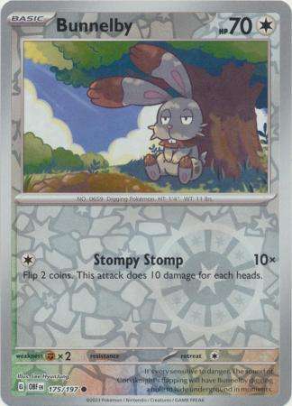 Pokemon Trading Card Game - Bunnelby - 175/197 - Common Reverse Holo Scarlet & Violet: Obsidian Flam