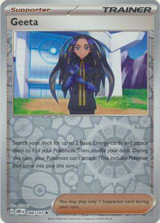 Pokemon Trading Card Game - Geeta - 188/197 - Holo Rare Reverse Holo Scarlet & Violet: Obsidian Flam