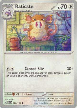 Pokemon Trading Card Game - Raticate - 020/165 - Uncommon Scarlet & Violet 151