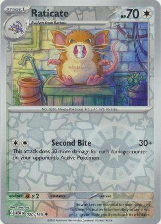 Pokemon Trading Card Game - Raticate - 020/165 - Uncommon Reverse Holo Scarlet & Violet 151