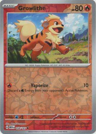 Pokemon Trading Card Game - Growlithe - 058/165 - Common Reverse Holo Scarlet & Violet 151