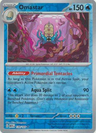 Pokemon Trading Card Game - Omastar - 139/165 - Holo Rare Reverse Holo Scarlet & Violet 151