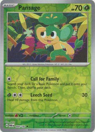 Pokemon Trading Card Game -  Pansage - 004/182 - Common Reverse Holo Scarlet & Violet: Paradox Rift