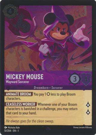 Disney Lorcana Trading Card Game - Mickey Mouse - Wayward Sorcerer - 51/204 - Super Rare Cold Foil