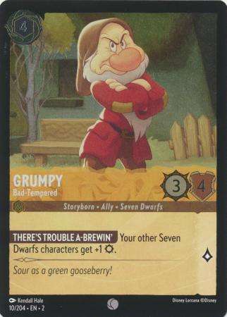 Disney Lorcana Trading Card Game - Grumpy - Bad-Tempered - 10/204 - Common Cold Foil Rise of the Flo