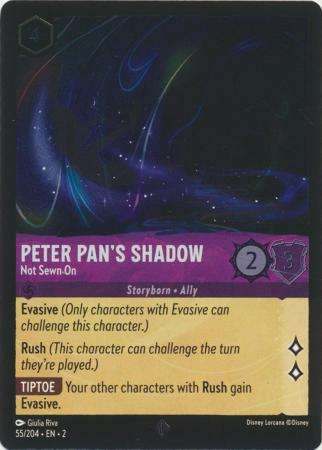 Disney Lorcana Trading Card Game - Peter Pan's Shadow - Not Sewn On - 55/204 - Super Rare Cold Foil