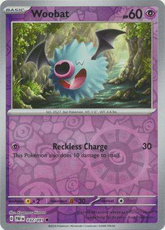 Pokemon Trading Card Game - Woobat - 032/091 - Common Reverse Holo Scarlet & Violet: Paldean Fates