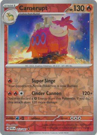 Pokemon Trading Card Game - Camerupt - 012/091 - Uncommon Reverse Holo Scarlet & Violet: Paldean Fa