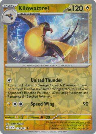 Pokemon Trading Card Game - Kilowattrel - 022/091 - Uncommon Reverse Holo Scarlet & Violet: Paldean