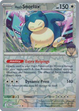 Pokemon Trading Card Game - Hop's Snorlax - 117/159 - Reverse Holo Rare Journey together