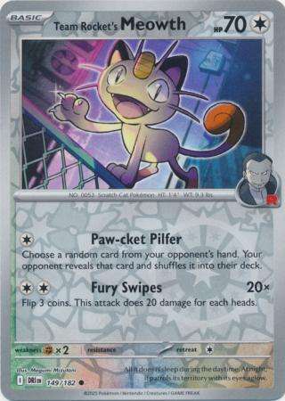 Pokemon Trading Card Game - Team Rocket's Meowth - 149/182 - Reverse Holo - Destined Rivals