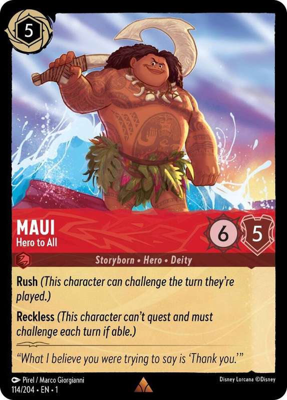 Disney Lorcana Trading Card Game - Rare - Maui - Hero to All - The First Chapter (1)