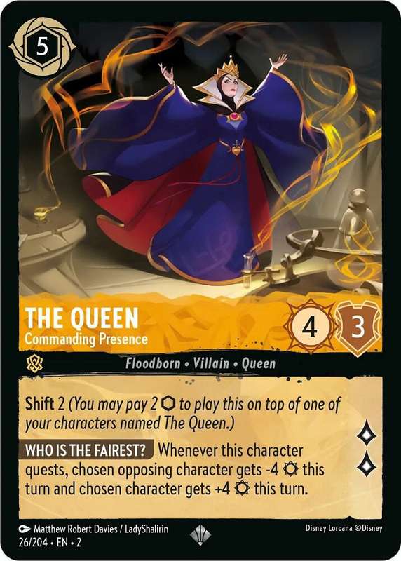 Disney Lorcana Trading Card Game - Super Rare - The Queen - Commanding Presence - Rise of the Floodb