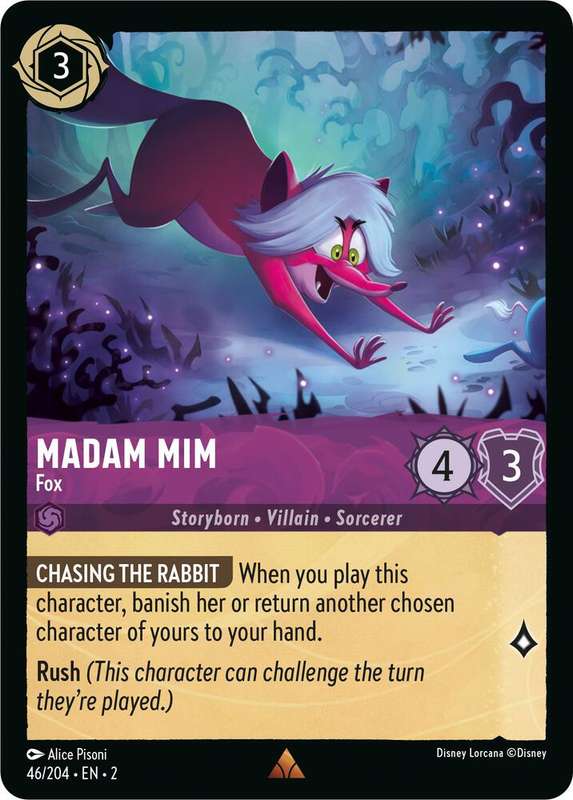 Disney Lorcana Trading Card Game - Arthur - Madam Mim - Fox - Rise of the Floodborn (2) rare
