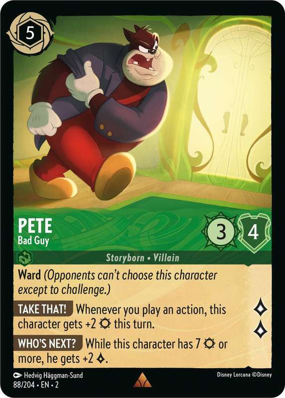 Disney Lorcana Trading Card Game - Rare - Pete - Bad Guy - Rise of the Floodborn