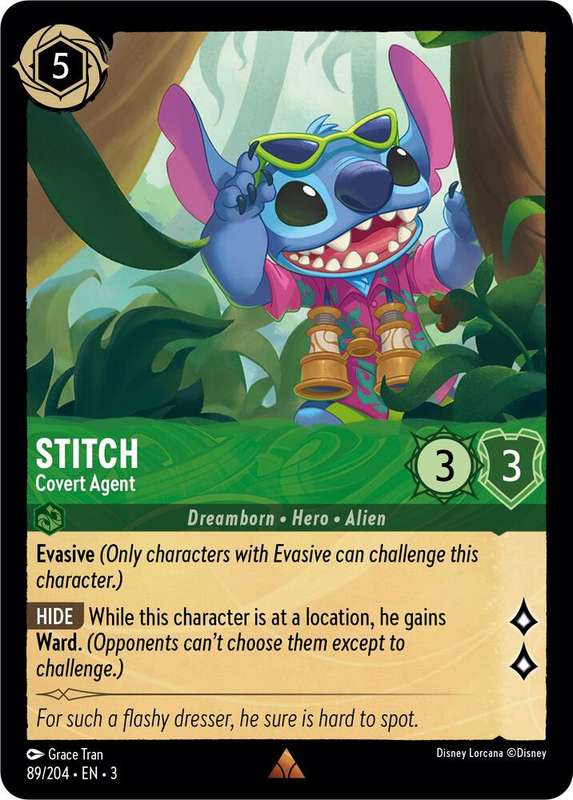 Disney Lorcana Trading Card Game - Rare - Stitch - Covert Agent - Into the Inklands