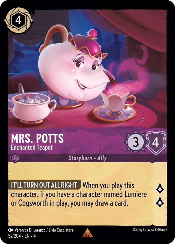 Disney Lorcana Trading Card Game - Mrs. Potts - Enchanted Teapot - Ursula's Return (4) rare