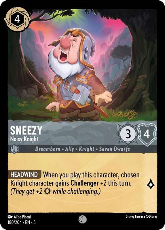 Disney Lorcana Trading Card Game - Sneezy - Noisy Knight - Shimmering Skies (5)