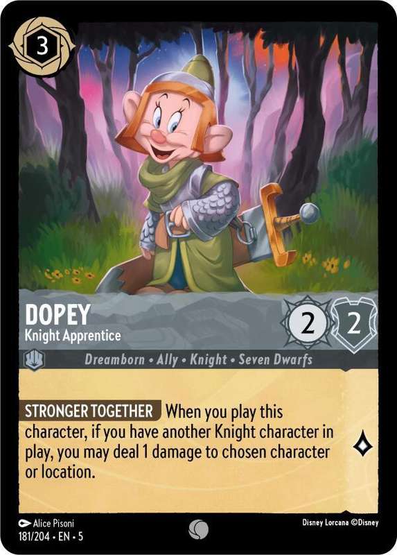 Disney Lorcana Trading Card Game - Dopey - Knight Apprentice - Shimmering Skies (5)