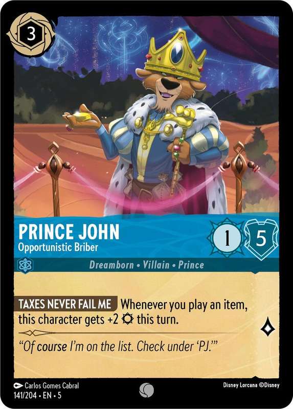 Disney Lorcana Trading Card Game - Prince John - Opportunistic Briber - Shimmering Skies (5)