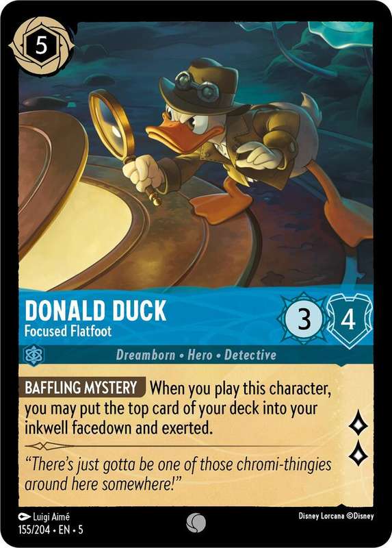 Disney Lorcana Trading Card Game - Donald Duck - Focused Flatfoot - Shimmering Skies (5)