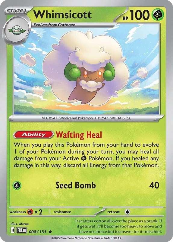 Pokemon Trading Card Game - Whimsicott - SV: Prismatic Evolutions 008/131 / Rare Holo