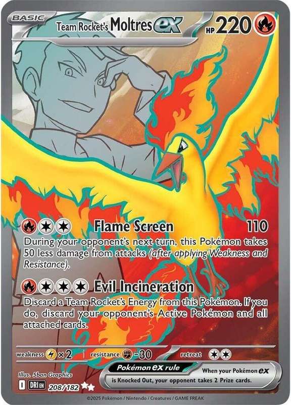 Pokemon Trading Card Game - Team Rocket's Moltres ex - 208/182 - SV10: Destined Rivals (DRI)