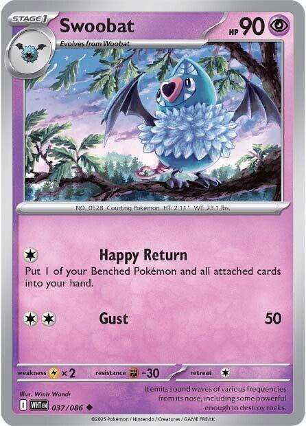 Pokemon Trading Card Game - Swoobat - 037/086 - Uncommon - White Flare