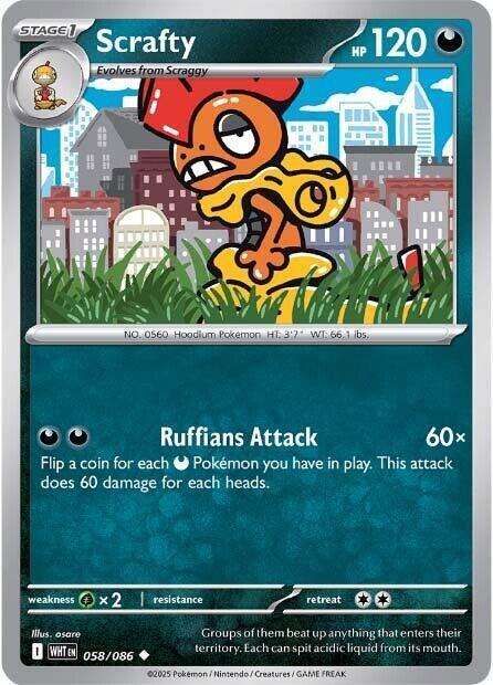 Pokemon Trading Card Game - Scrafty - 058/086 - Uncommon - White Flare