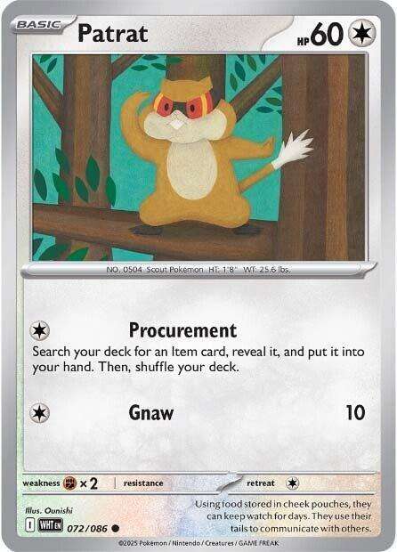 Pokemon Trading Card Game - Patrat - 072/086 - Common - White Flare