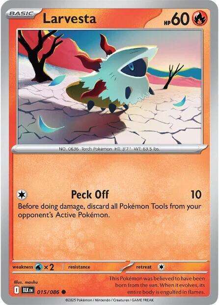 Pokemon Trading Card Game - Larvesta - 015/086 / Common - Black Bolt (BLK)