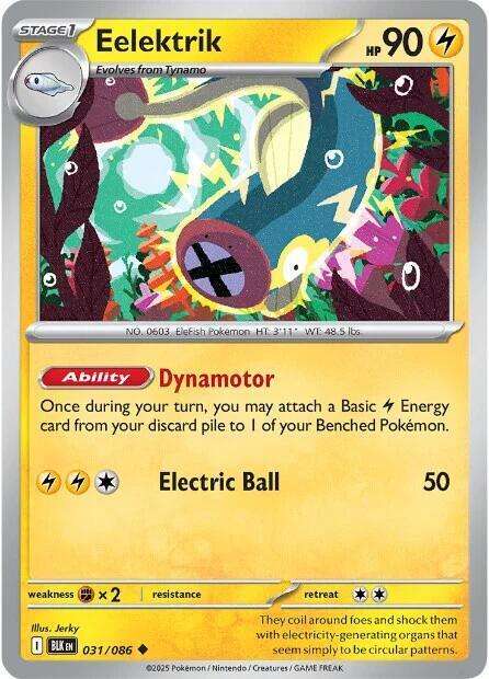 Pokemon Trading Card Game - Eelektrik - 031/086 / Uncommon - Black Bolt (BLK)