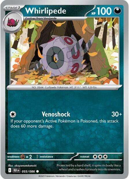 Pokemon Trading Card Game - Whirlipede - 055/086 / Common - Black Bolt (BLK)