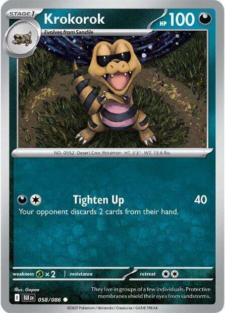 Pokemon Trading Card Game - Krokorok - 058/086 / Common - Black Bolt (BLK)
