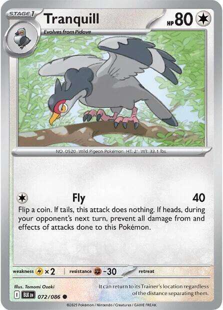 Pokemon Trading Card Game - Tranquill - 072/086 / Common - Black Bolt (BLK)