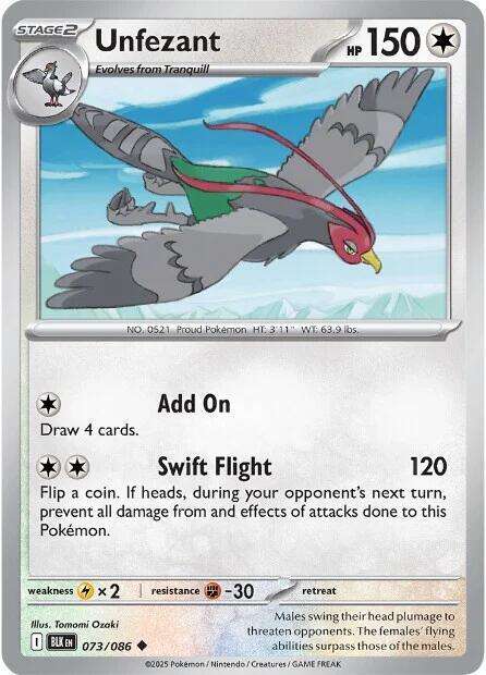 Pokemon Trading Card Game - Unfezant - 073/086 / Uncommon - Black Bolt (BLK)