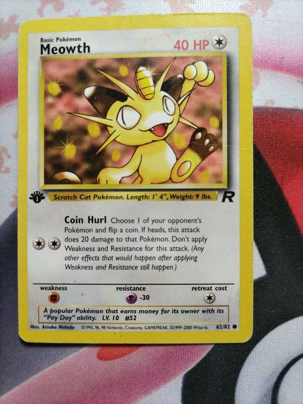 Pokemon Trading Card Game - Meowth [1st Edition] #62 Pokemon Team Rocket [DMG]