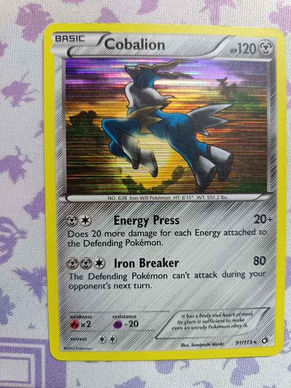 Pokemon Trading Card Game - Cobalion - 91/113 - Holo Rare Black & White 11: Legendary Treasur - 2013