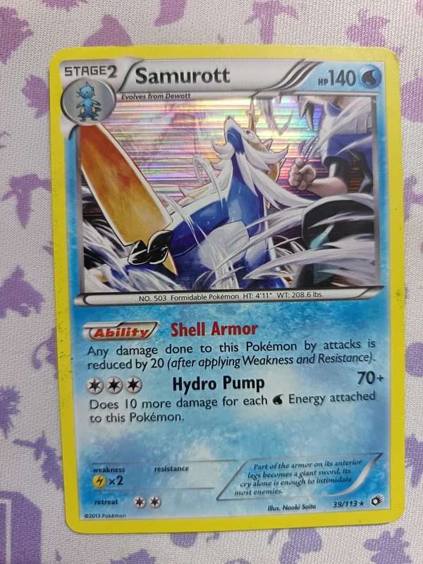 Pokemon Trading Card Game - Samurott - 39/113 - Holo Rare Black & White 11: Legendary Treasur - 2013