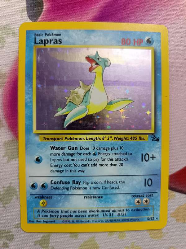 Pokemon Trading Card Game - Lapras #10 Pokemon Fossil - Rare - Holo - Vintage