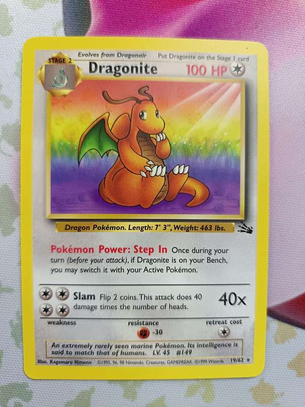 Pokemon Trading Card Game - Dragonite #19 Pokemon Fossil - rare - Vintage