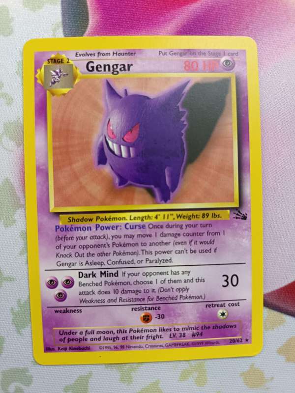 Pokemon Trading Card Game - Gengar #20 Pokemon Fossil - Rare - Vintage