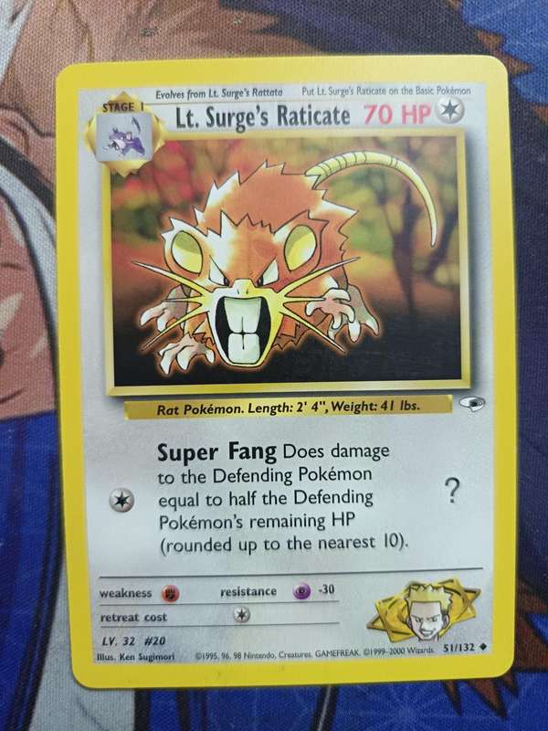 Pokemon Trading Card Game - Lt. Surge's Raticate #51 Pokemon Gym Heroes - Vintage